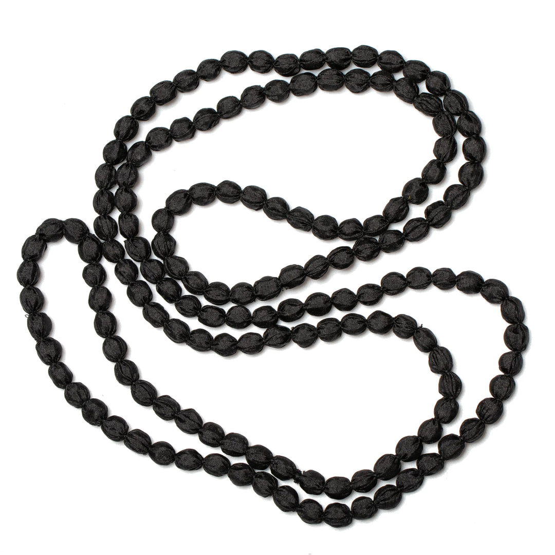 Extra Long Fabric Ball Necklace - Black