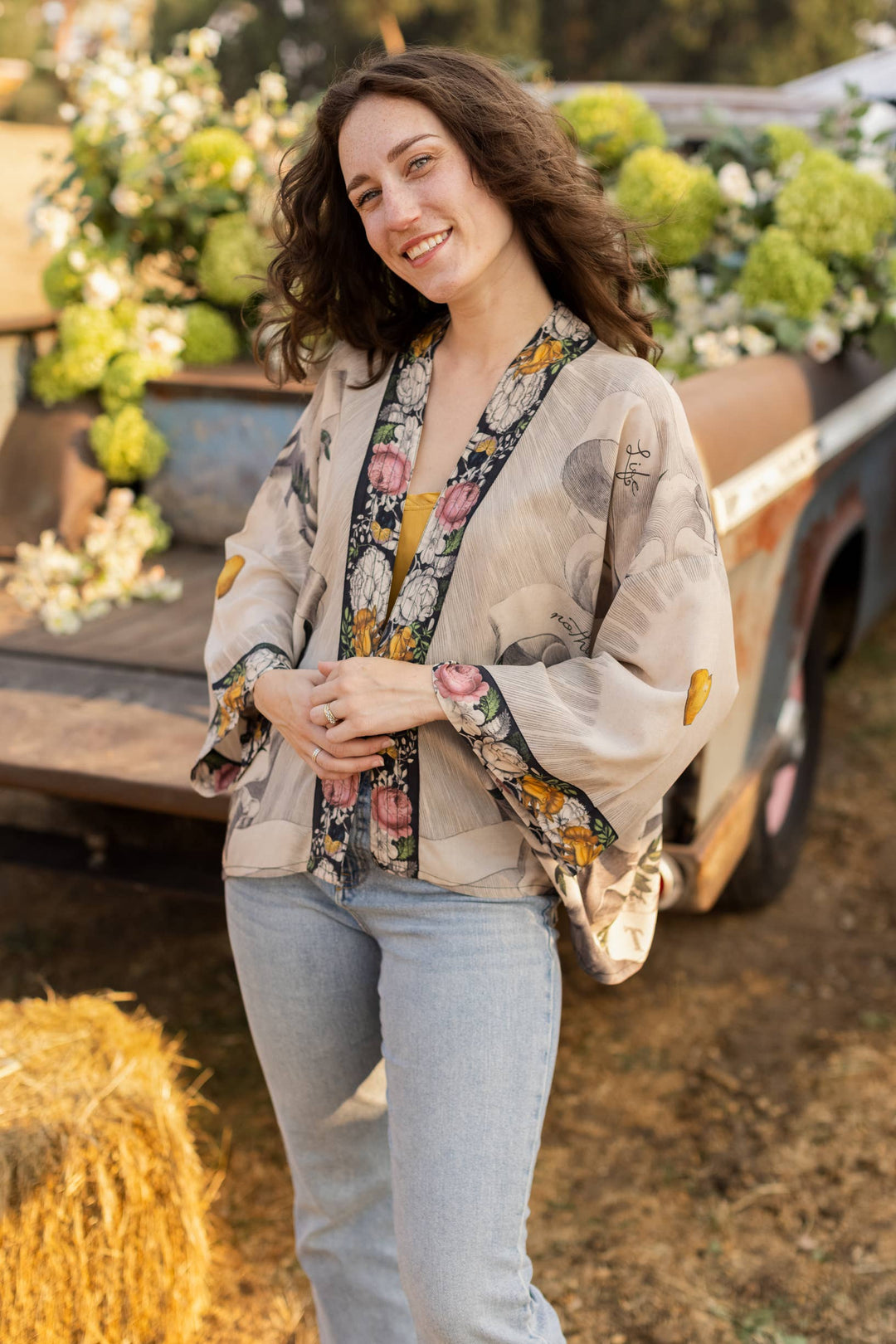 Take My Hand Printed Bamboo Bohemian Cropped Kimono