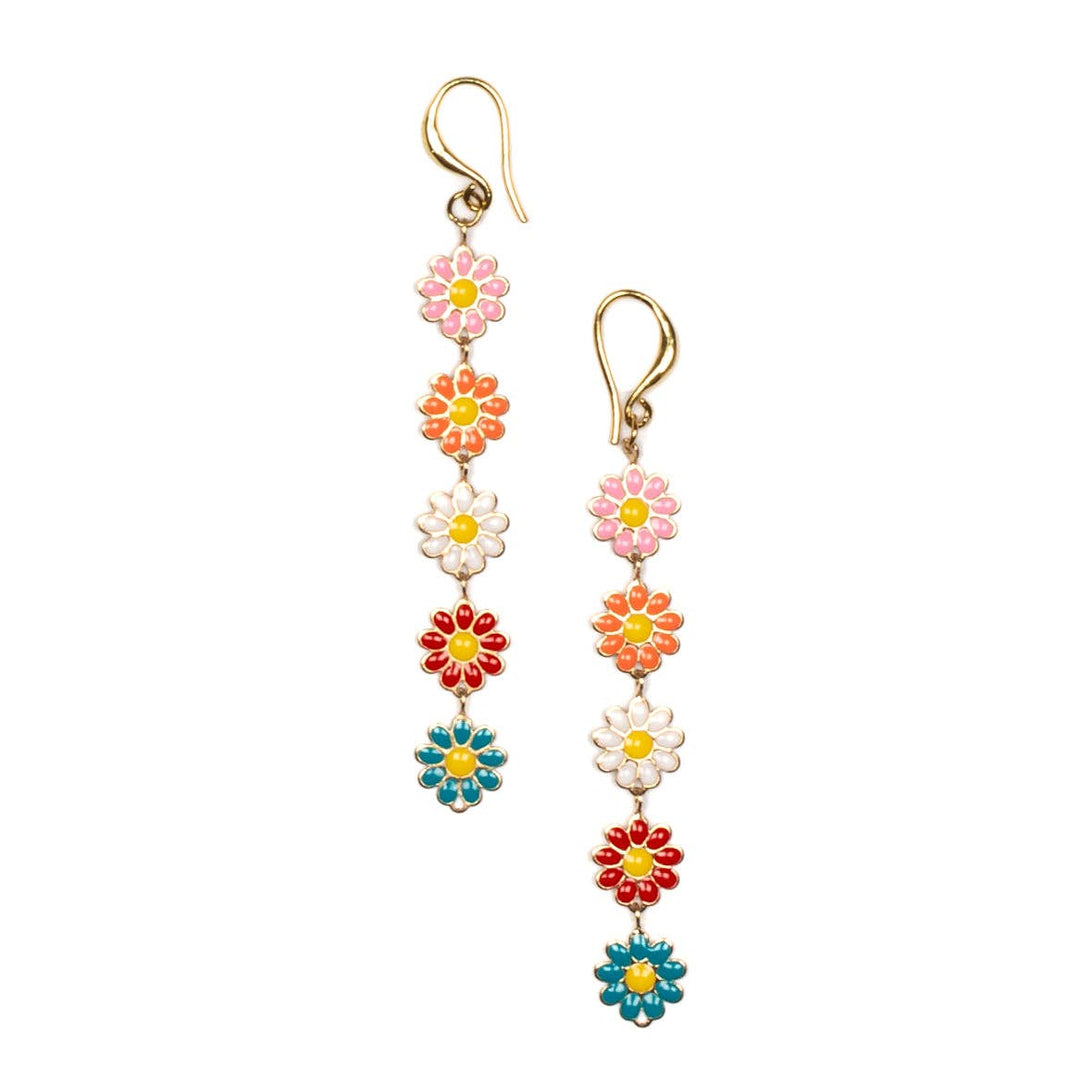 Enamel Flower Drop Earrings