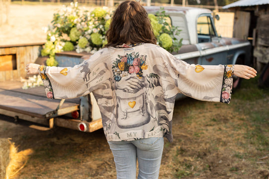 Take My Hand Printed Bamboo Bohemian Cropped Kimono