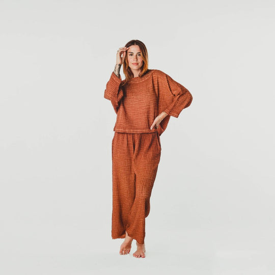 Turkish Cotton Crinkle Palazzo Pants - One-Sized - Terracotta