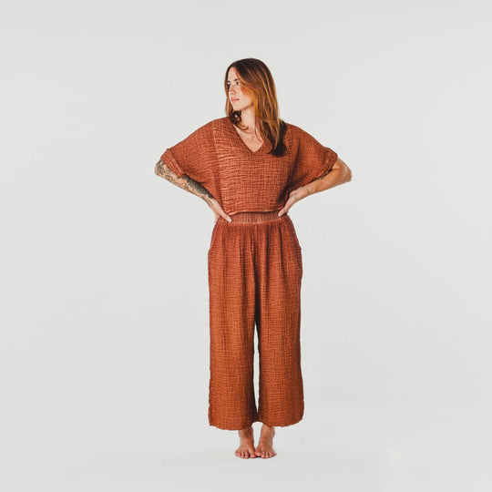 Turkish Cotton Crinkle Palazzo Pants - One-Sized - Terracotta