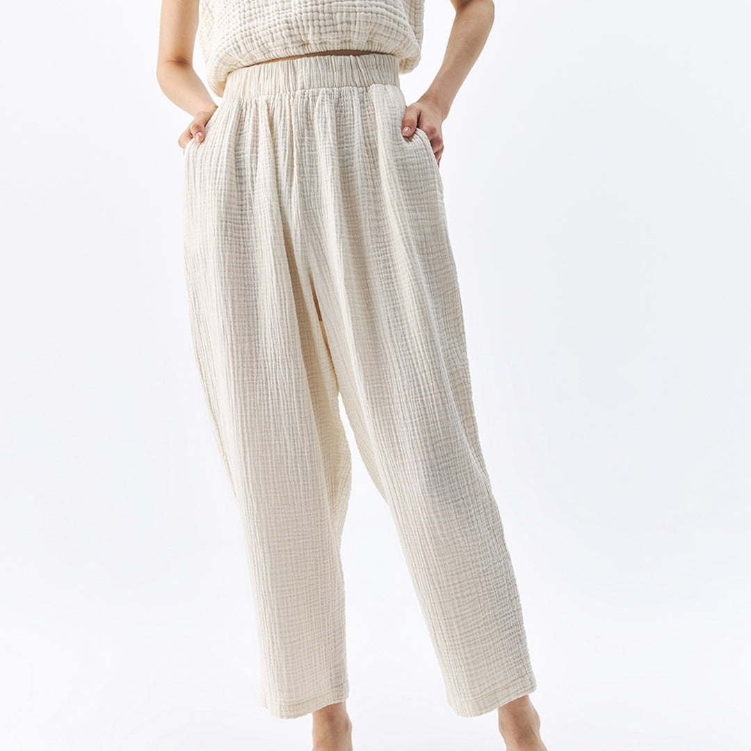 Crinkle Slouchy Pants - One-Sized - Cream