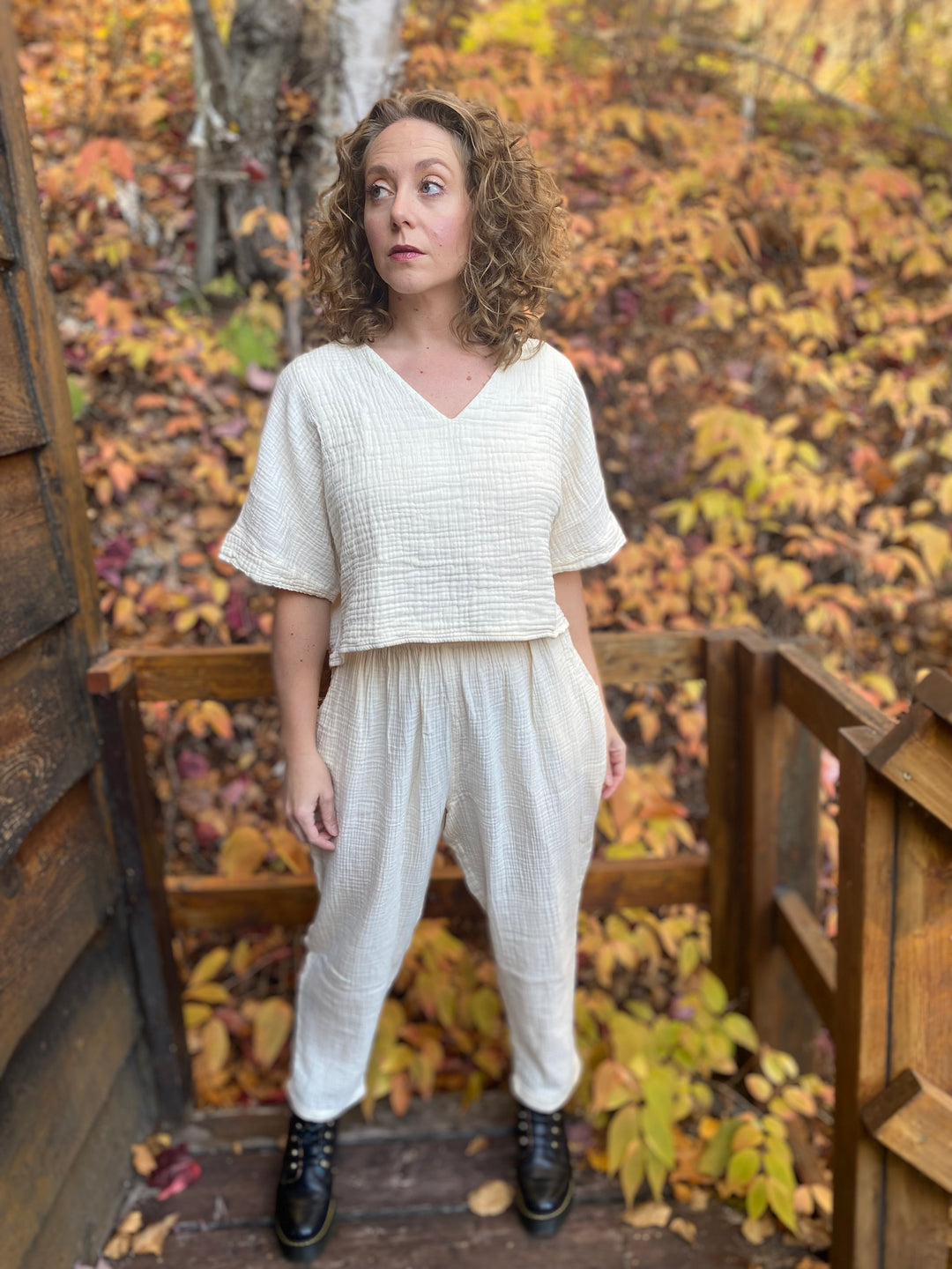 Crinkle Slouchy Pants - One-Sized - Cream