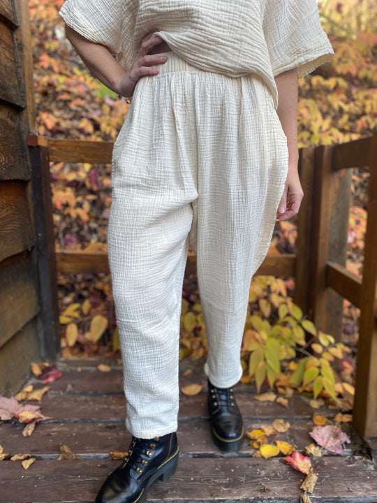 Crinkle Slouchy Pants - One-Sized - Cream