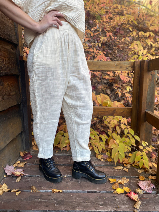 Crinkle Slouchy Pants - One-Sized - Cream