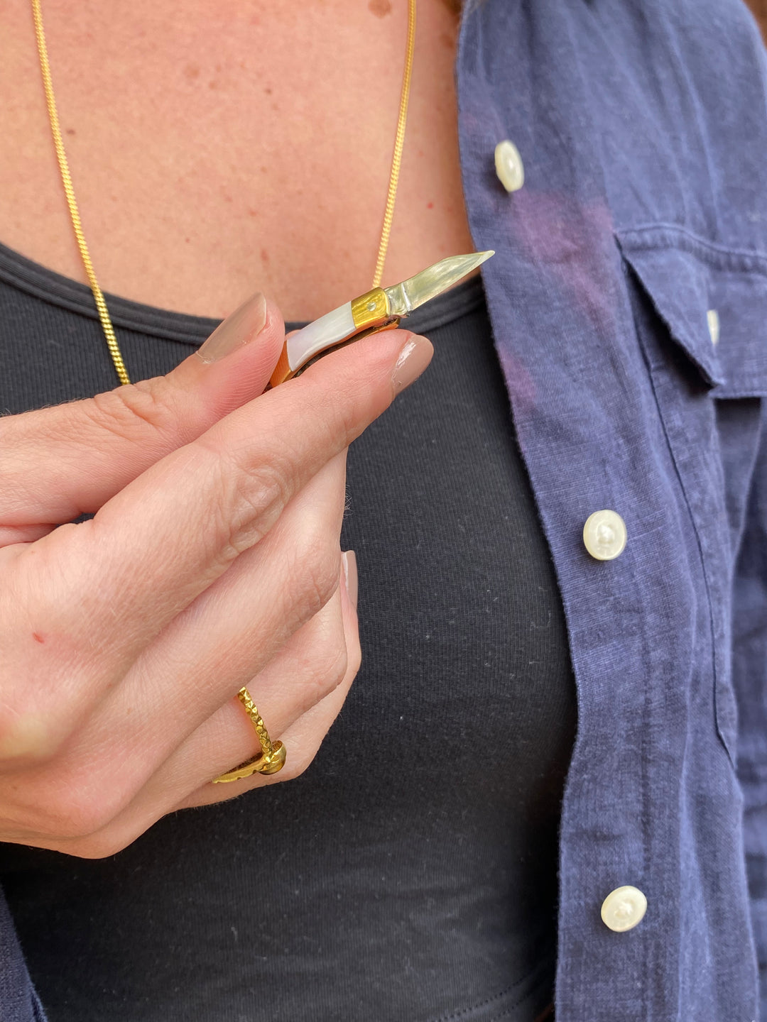 Mother of Pearl Handle Pocket Knife Charm Necklace