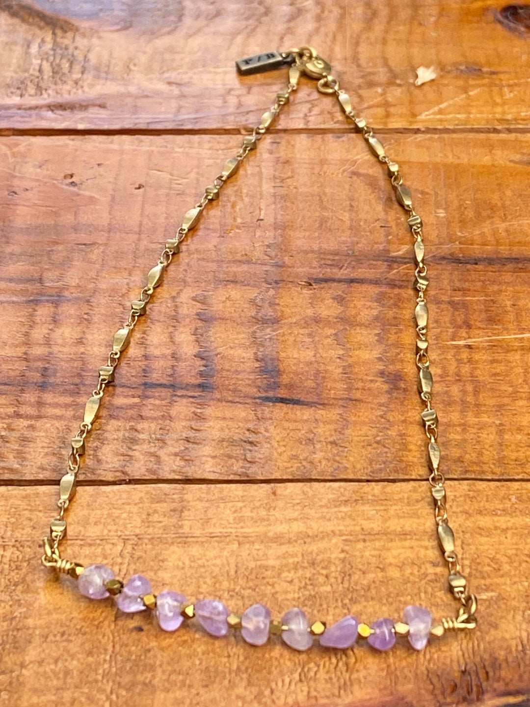 Raw Amethyst Stones Ornate Brass Chain Necklace