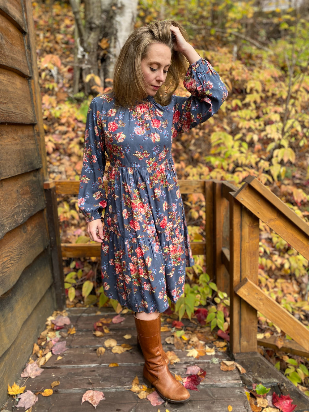 Victorian Rose Short Dress Slate Blue