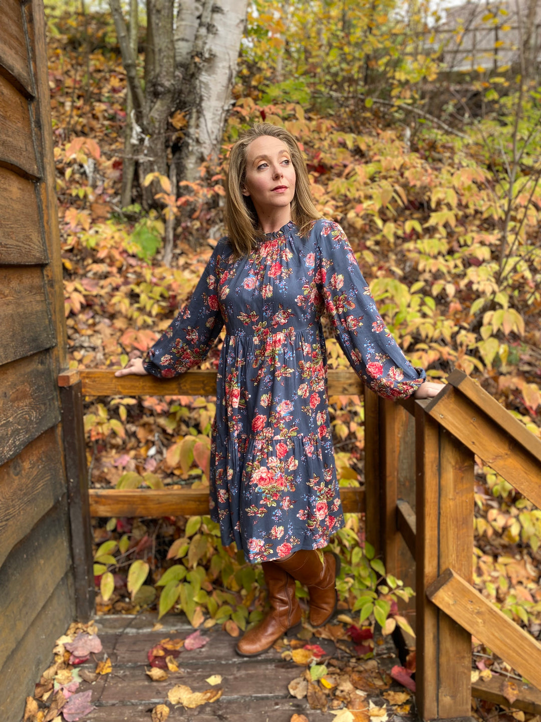 Victorian Rose Short Dress Slate Blue