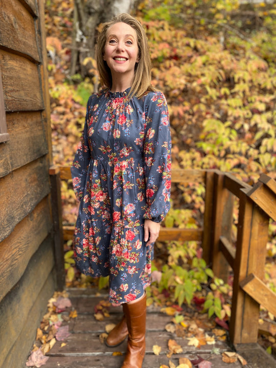 Victorian Rose Short Dress Slate Blue