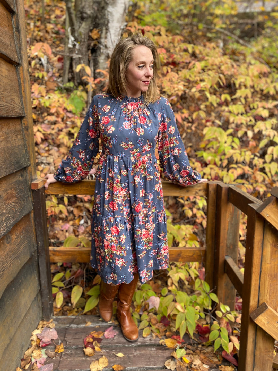 Victorian Rose Short Dress Slate Blue