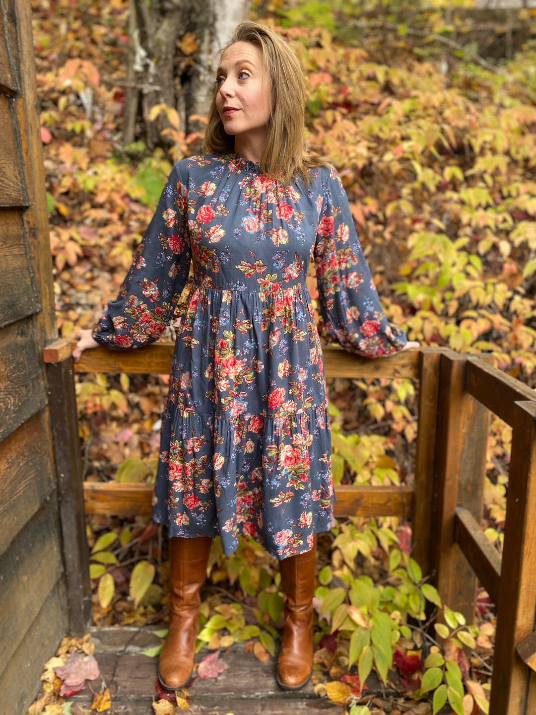 Victorian Rose Short Dress Slate Blue