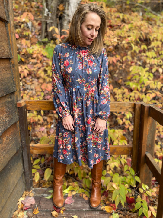 Victorian Rose Short Dress Slate Blue