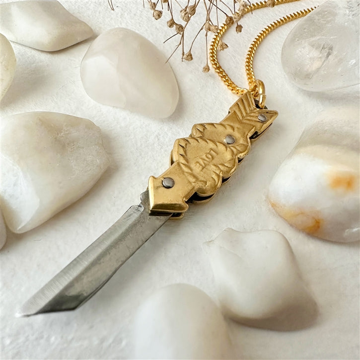 "Love Hurts" Hearts and Arrow Pocket Knife Charm Necklace