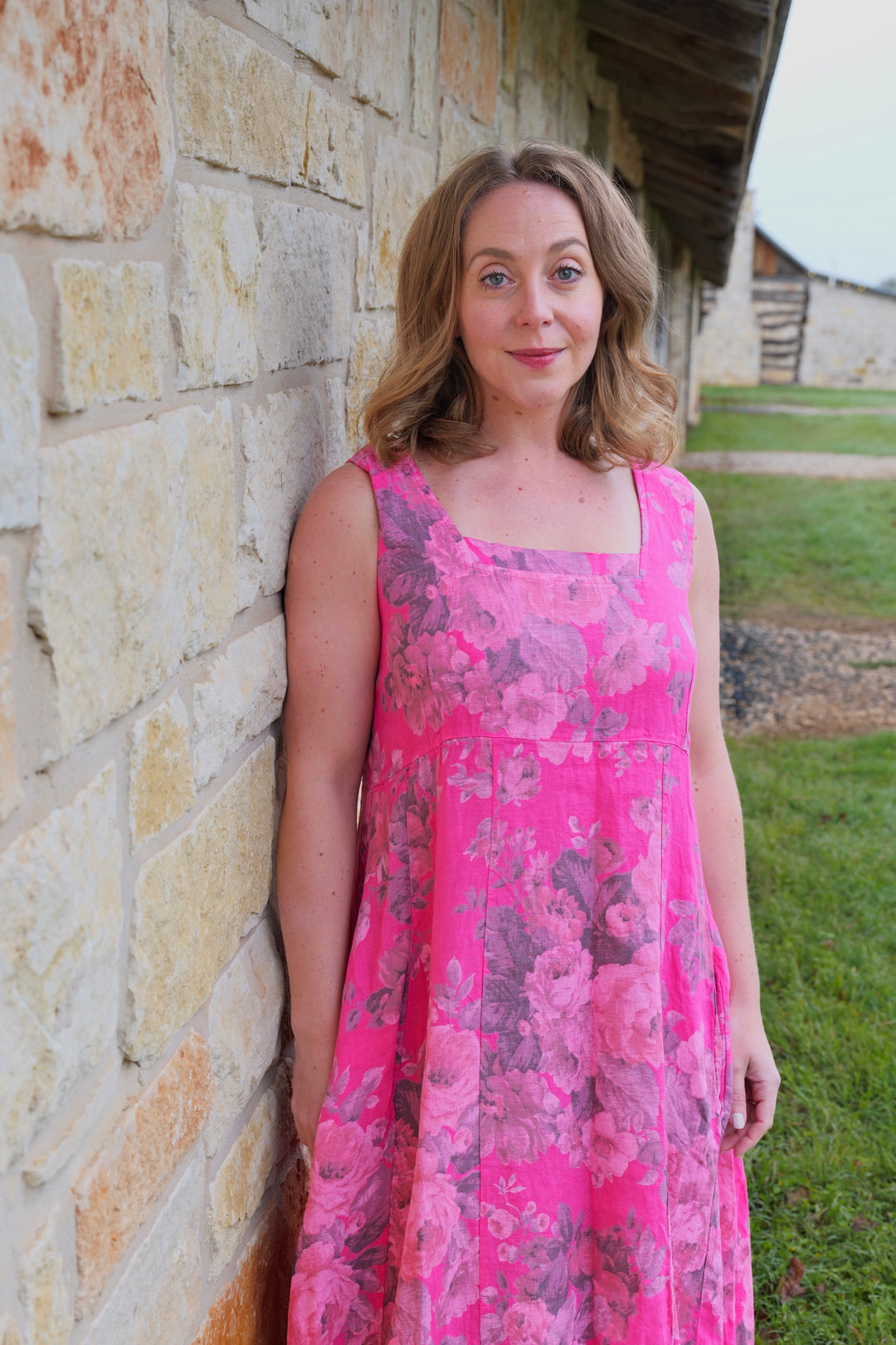 French Linen Dress - Fuchsia Pink