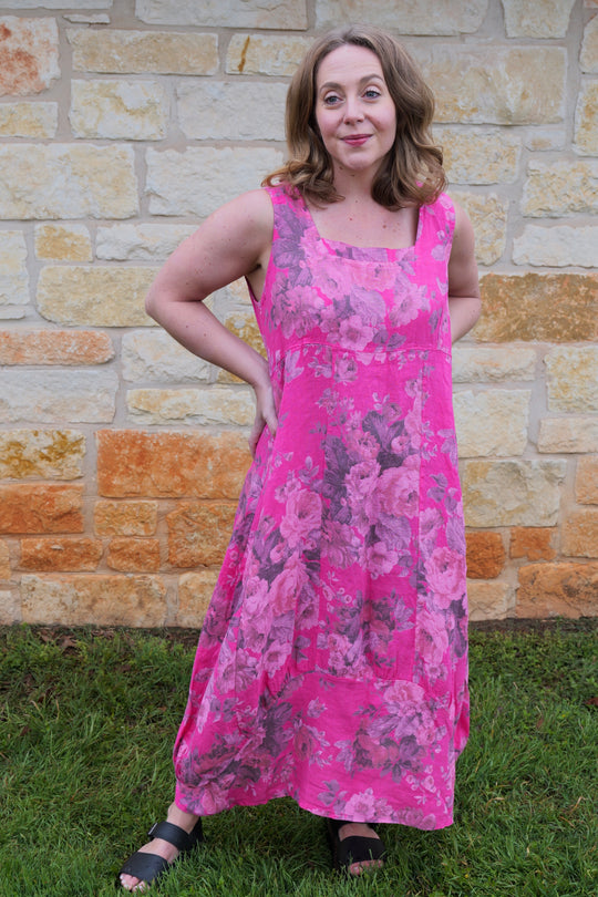 French Linen Dress - Fuchsia Pink