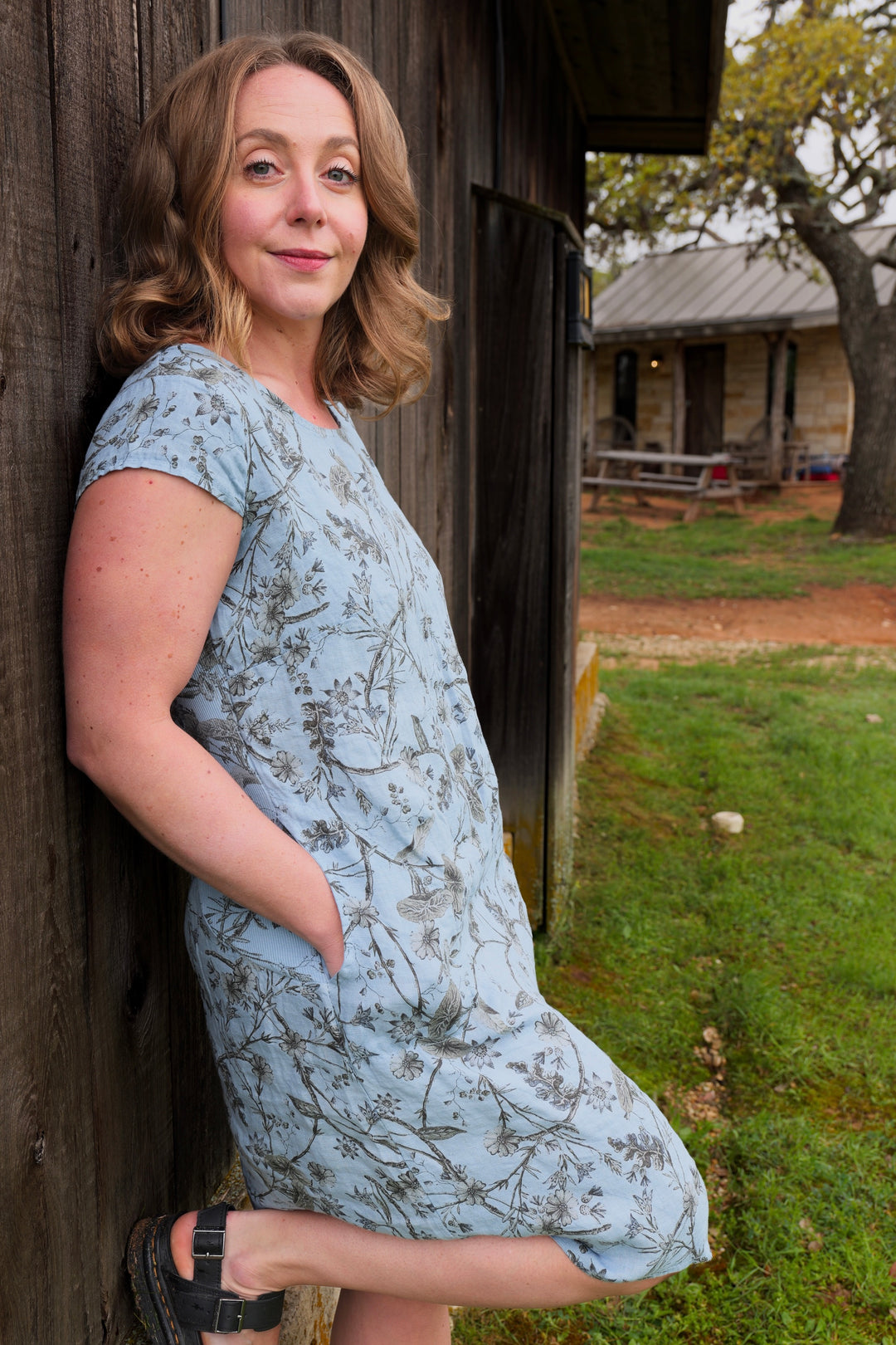 French Linen Dress - Powder Blue