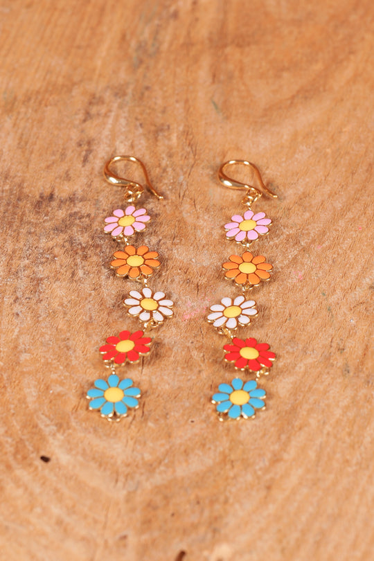 Enamel Flower Drop Earrings