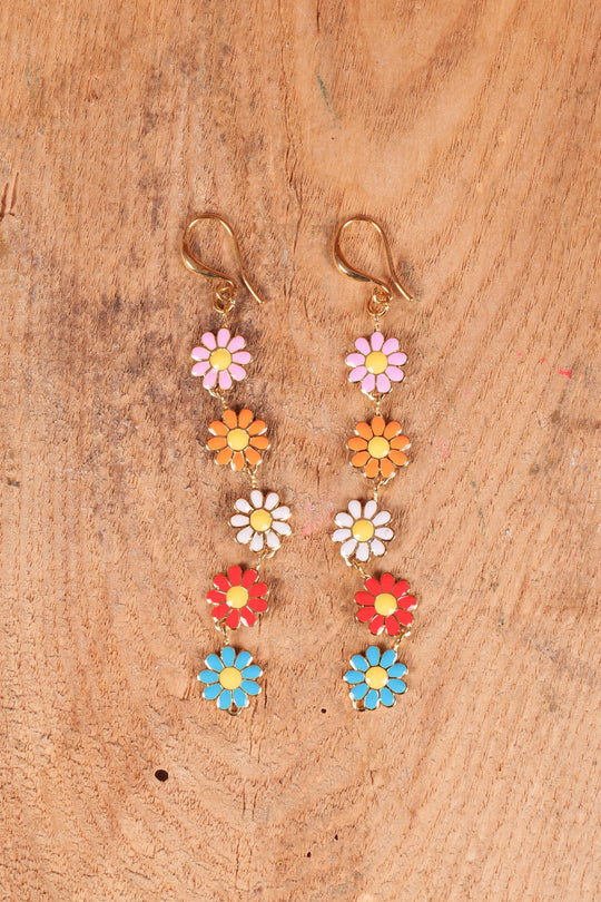 Enamel Flower Drop Earrings