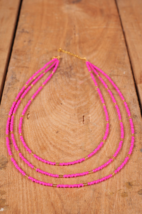 Triple Strand Seed Bead Necklace With Gold Accents