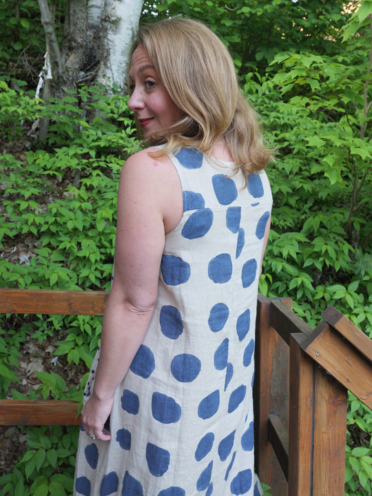 Linen Polka Dot Dress - Blue