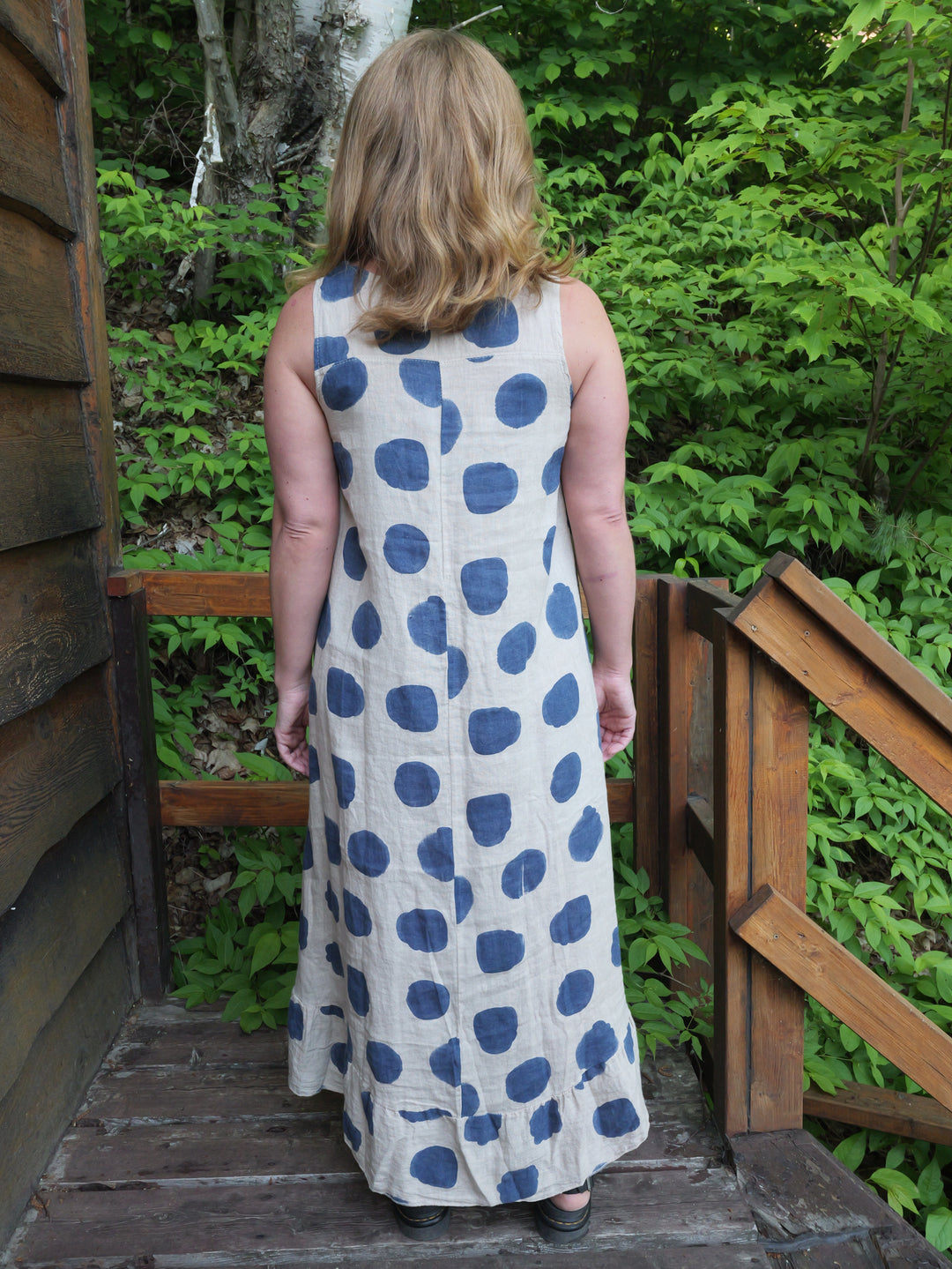 Linen Polka Dot Dress - Blue