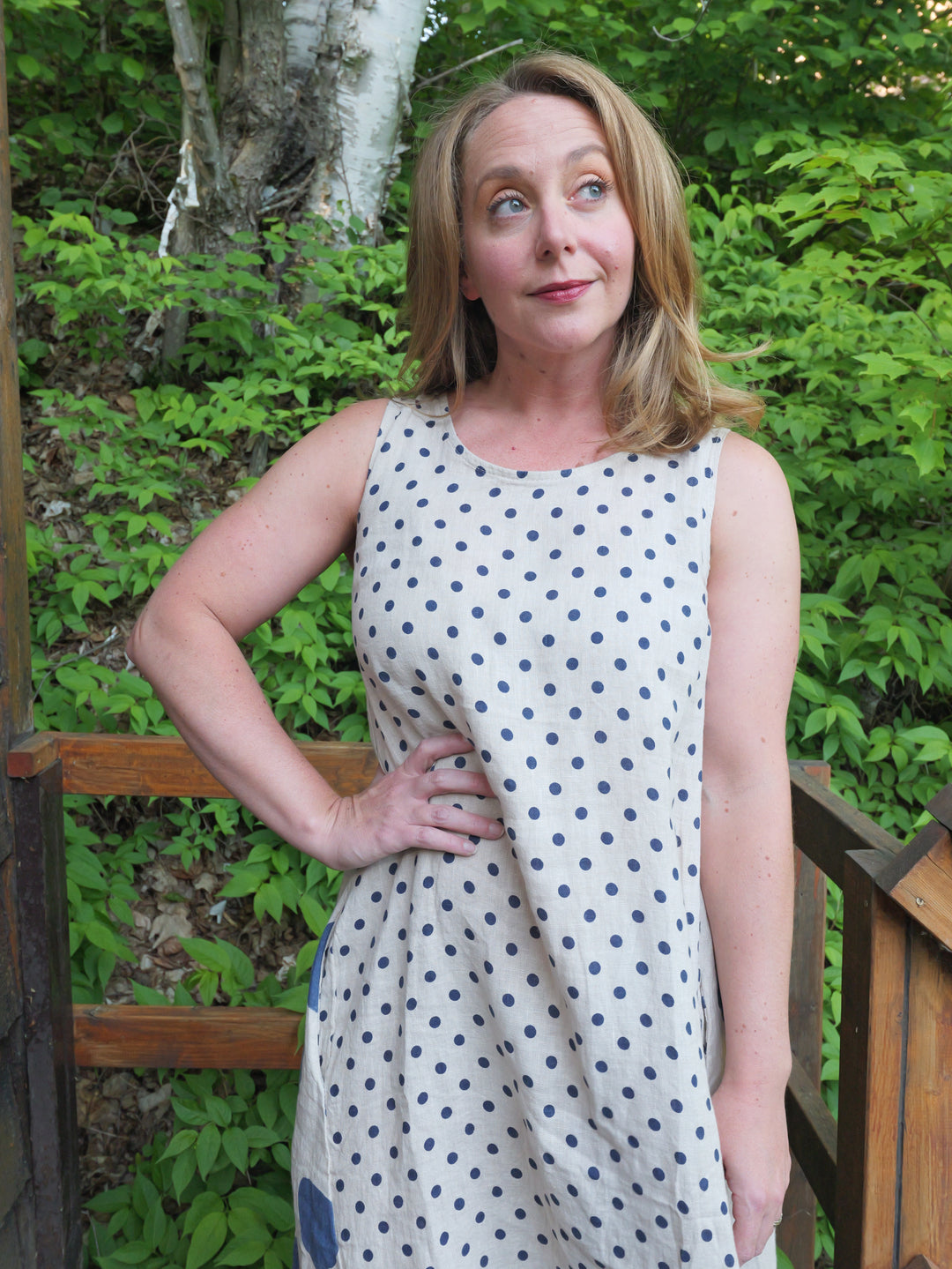 Linen Polka Dot Dress - Blue