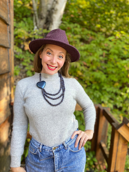 Triple Strand Coconut Bead & Wooden Heart Necklace