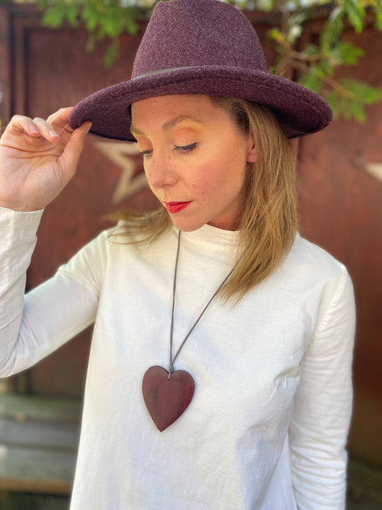 Wooden Heart Pendant On Suede