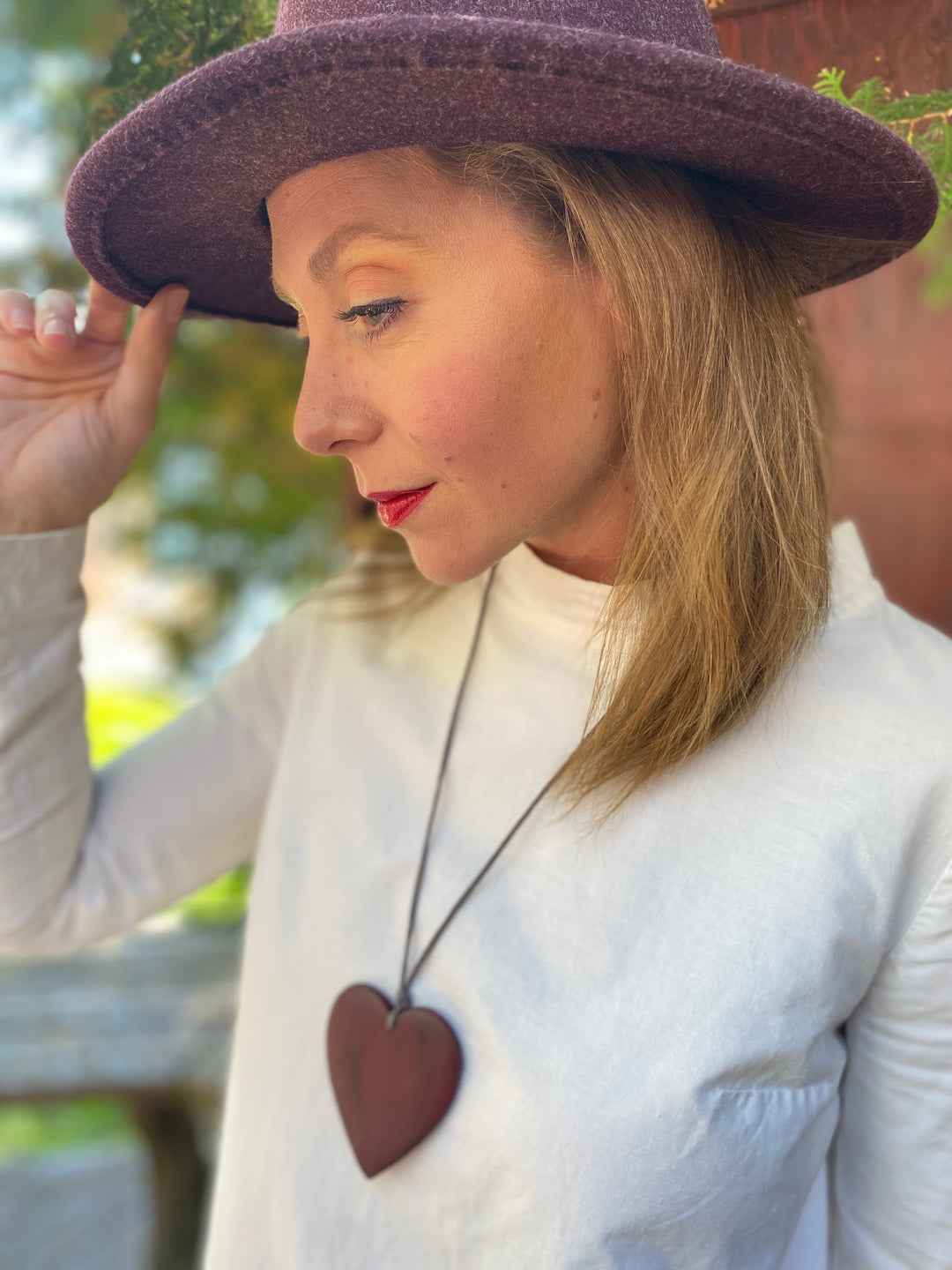 Wooden Heart Pendant On Suede