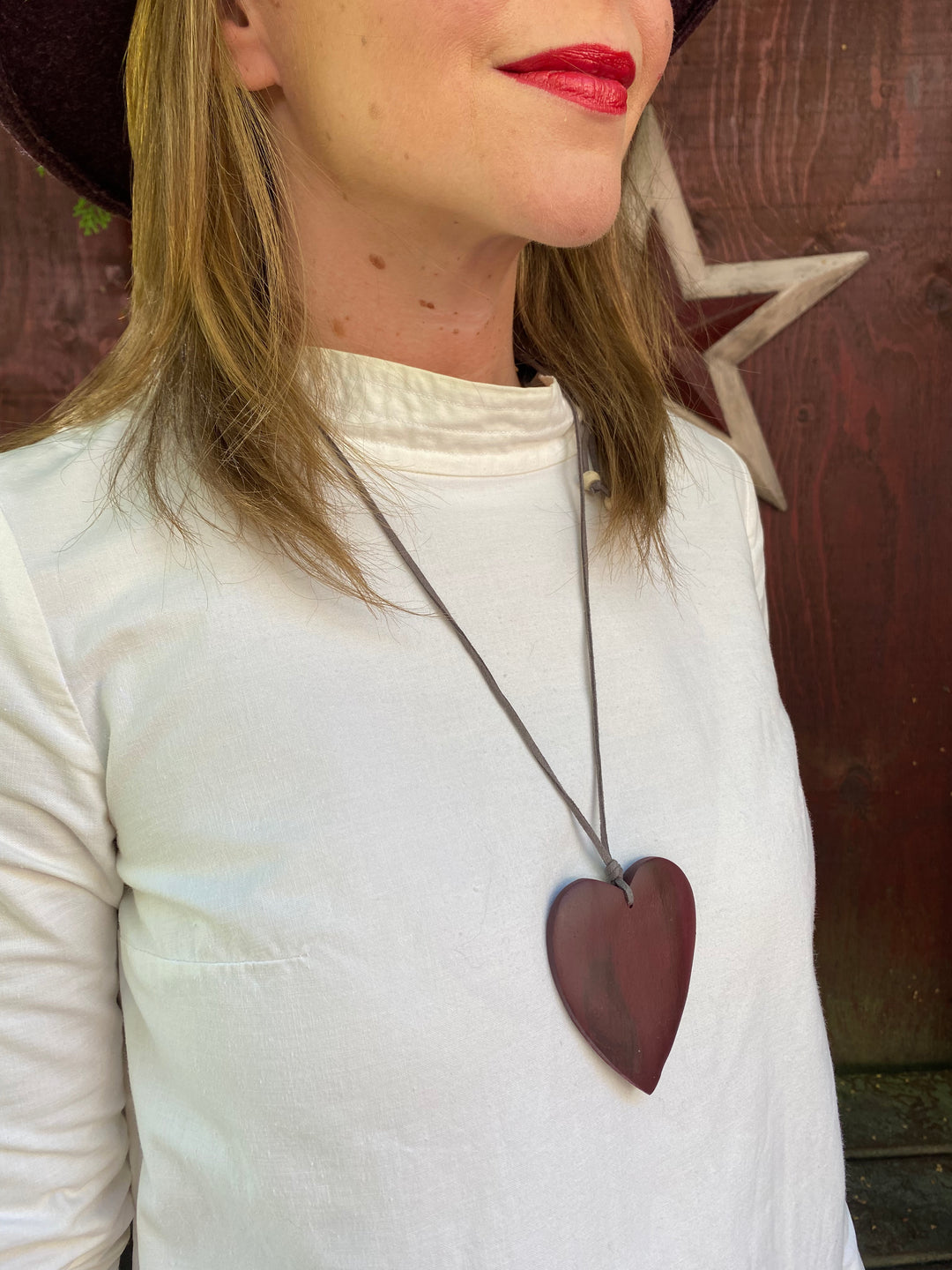 Wooden Heart Pendant On Suede