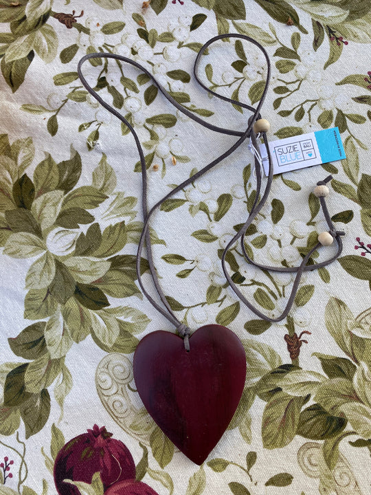 Wooden Heart Pendant On Suede