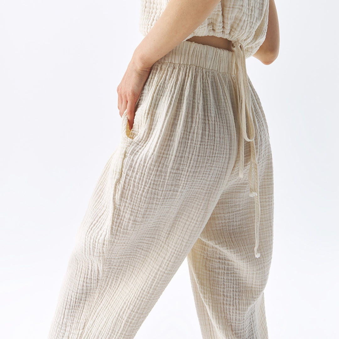 Crinkle Slouchy Pants - One-Sized - Cream