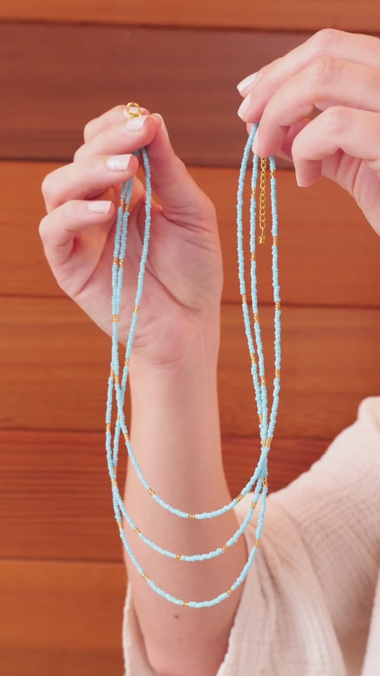 Triple Strand Seed Bead Necklace With Gold Accents