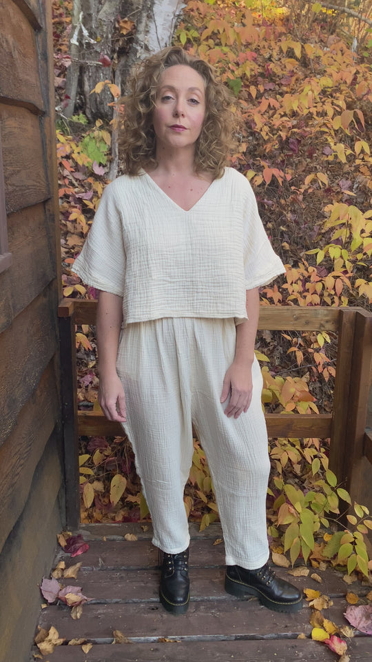 Crinkle Slouchy Pants - One-Sized - Cream