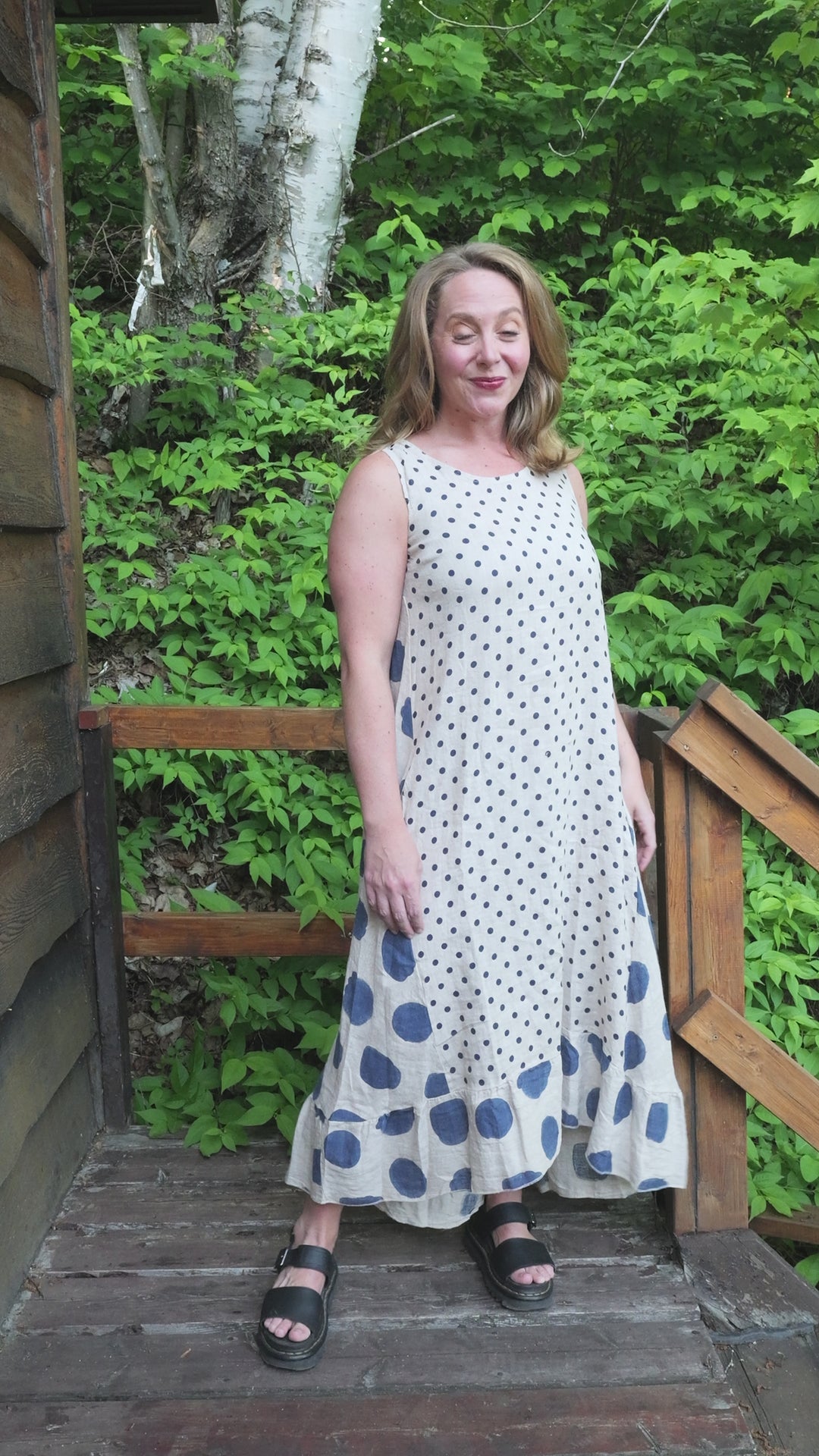 Linen Polka Dot Dress - Blue