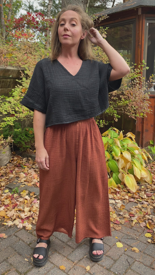 Turkish Cotton Crinkle Palazzo Pants - One-Sized - Terracotta