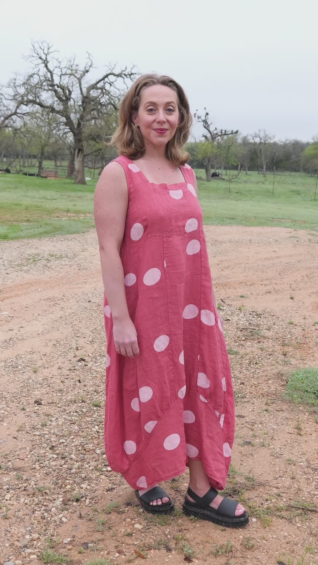 French Linen Dress - Polka Dot Rose